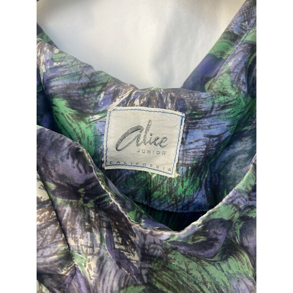Vintage 80s Alice Of California Junior Midi Dress Peacock Feather Abstract Art - Picture 7 of 7